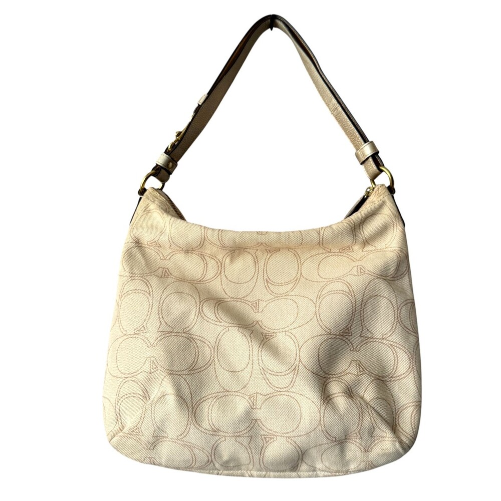Coach Penelope Signature Linen Leather Hobo Shoulder Bag Crossbody F19189 Beige - Picture 5 of 9